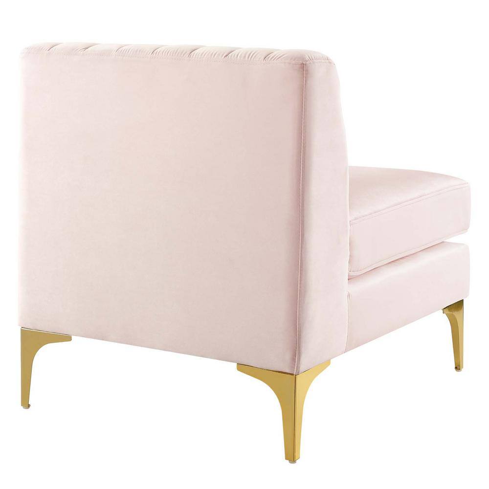 Triumph Channel Tufted Pink Velvet Armless Lounge Chair