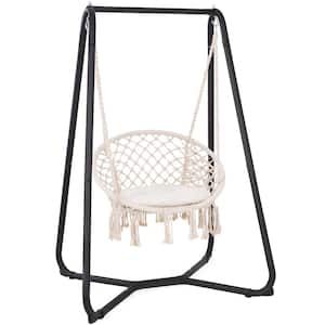 Hammock Chair Macrame Swing with Stand, Beige