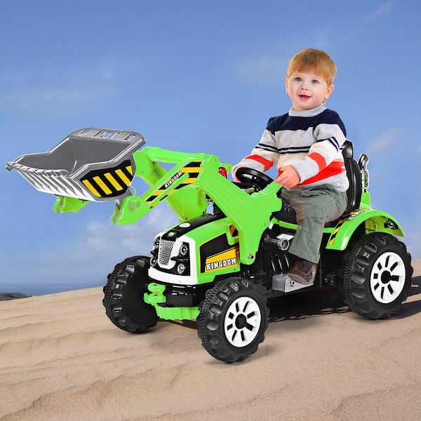 12.5 in Kids Ride On Excavator Truck 12-Volt Battery Powered Front Loader Digger Green