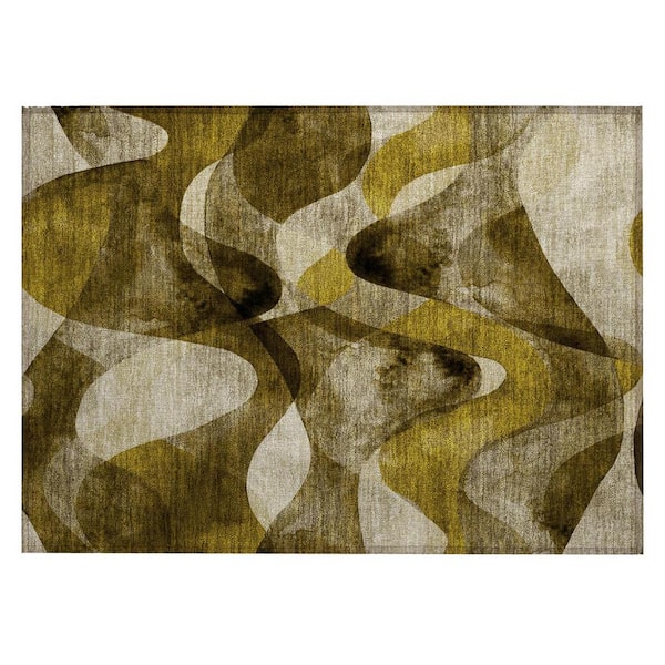 Coffee 2 ft. x 3 ft. Woven Abstract Polyester Rectangle Indoor/Outdoor Area Rug