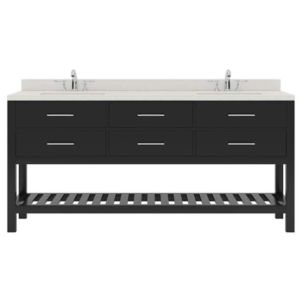 Virtu USA Caroline Estate 72 in. W x 22 in. D x 35 in. H Double Sink Bath Vanity in Espresso with Quartz Top