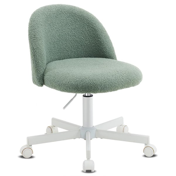 Teddy Fleece Velvet Seat Liftable Swivel Office Chair in Bean Paste Green Armless