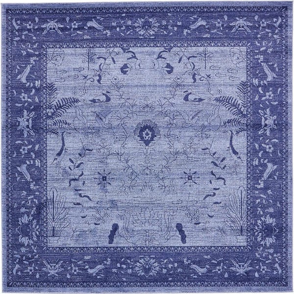 La Jolla Floral Blue 8' 0 x 8' 0 Square Rug