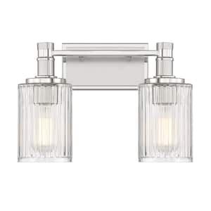 Concord 15 in. 2-Light Silver and Polished Nickel Vanity Light with Ribbed Glass Shades