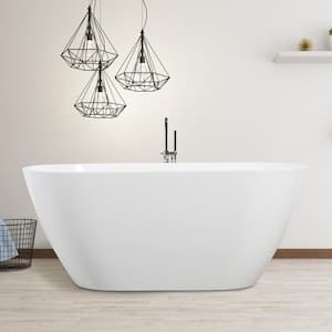 67 in. Acrylic Freestanding Flatbottom Soaking Non-Whirlpool Double-Slipper Bathtub in Bright White