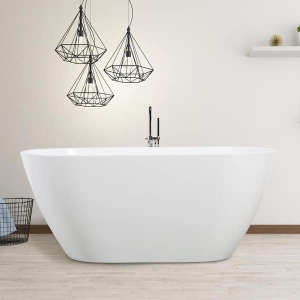UPIKER 67 in. Acrylic Freestanding Flatbottom Soaking Non-Whirlpool Double-Slipper Bathtub in Bright White