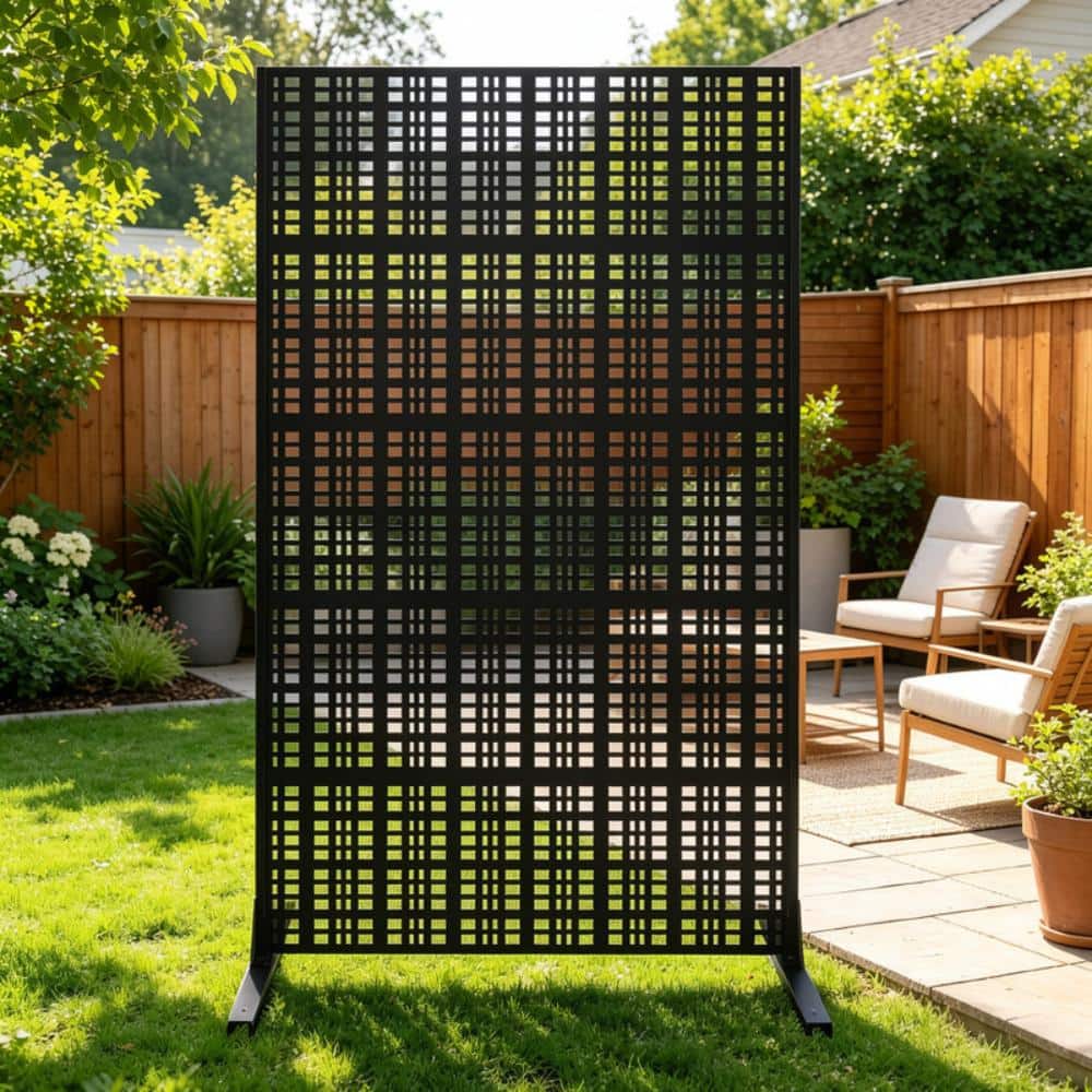 "72""H x 43.3""W Freestanding Metal Privacy Screen, Decorative Indoor Outdoor Divider for Patio Balcony Garden Room, Black" price history on PriceWatchPro