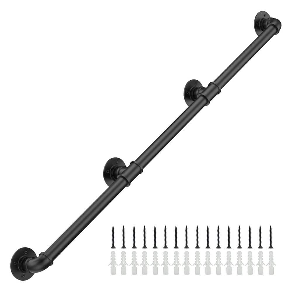 11.4ft Black Galvanized Metal Handrail Industrial Wall Mount Pipe Stair ...