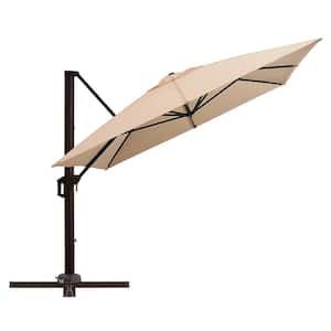 10 ft. x 13 ft. Aluminum Rectangle Patio Offset Umbrella Outdoor Cantilever Umbrella with Recycled Fabric in Beige