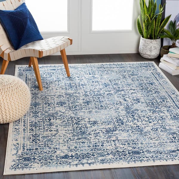Errol Dark Blue 5 ft. 3 in. x 7 ft. 1 in. Oriental Distressed Area Rug