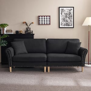 84.25 in. Black Linen 2-Seater Loveseat with Copper Nail Design