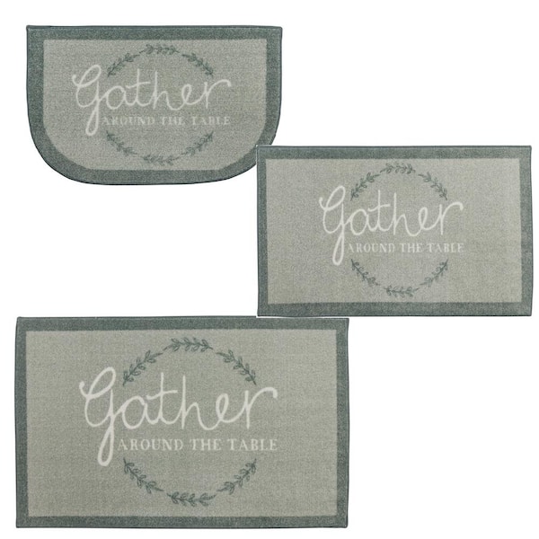 Mohawk Home Gather Table Grey 2 ft. 6 in. x 4 ft. 2 in. Kitchen Mat 3-Piece Set