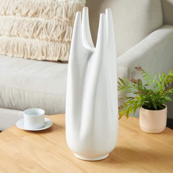 Litton Lane 22 in. White Ceramic Tulip Decorative Vase with Multiple Openings