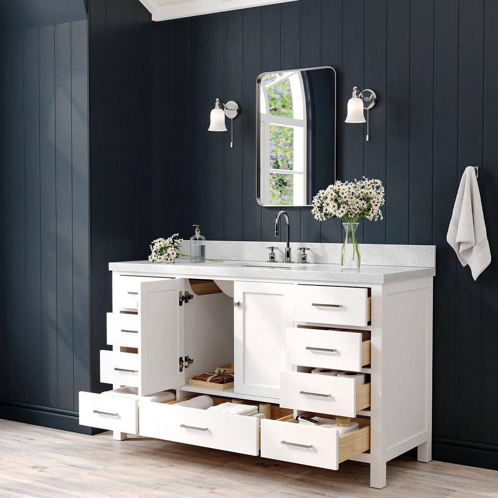 Cambridge 61" White Marble Top Single Vanity with Storage