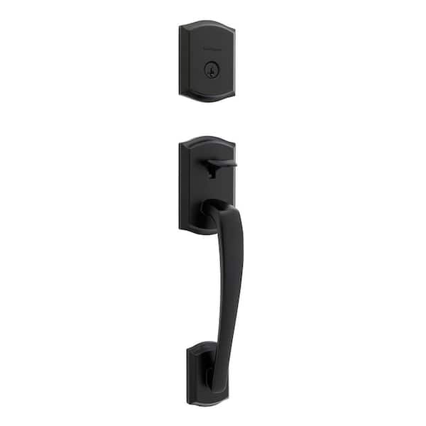 Prescott Matte Black Keyed Entry Single Cylinder Door Handleset with Interior Sedona Handle Featuring SmartKey Security