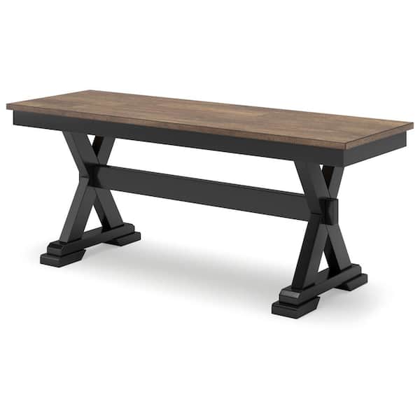 Signature DESIGN BY ASHLEY Wildenauer Brown/Black Dining Table Bench Backless 48 in. Seats 2