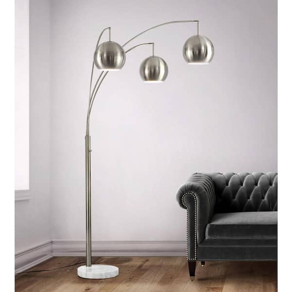 HomeGlam Metro Metal Globes 83 in. Brushed Nickel 3-Lights