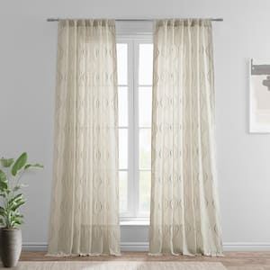 Suez Natural Damask Embroidered Rod Pocket Sheer Curtain 50 in. W x 84 in. L (Panel 1)