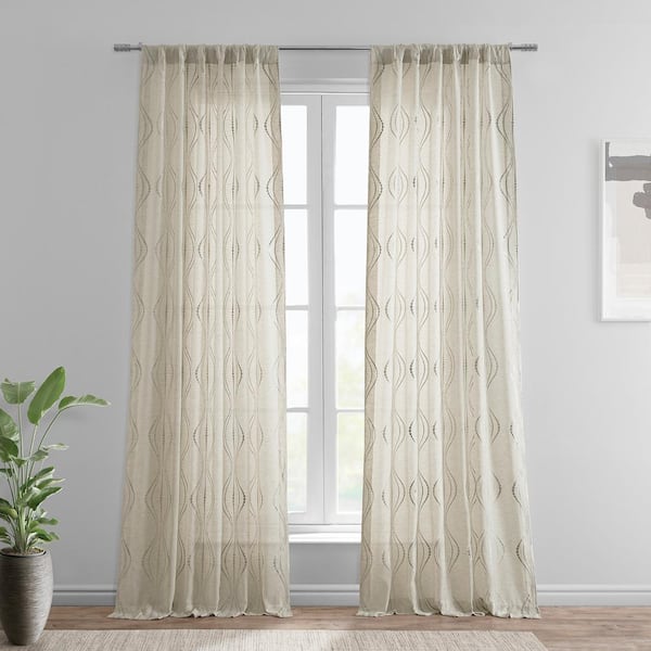 Exclusive Fabrics & Furnishings Suez Natural Damask Embroidered 50 in. W x 120 in. L Rod Pocket Sheer Curtain (Panel 1)