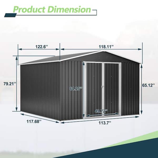 Thanaddo 10 ft. W x 10 ft. D Outdoor Metal Tool Storage Shed with