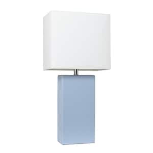 21 in. Periwinkle Lexington Leather Base Table Lamp with White Fabric Shade