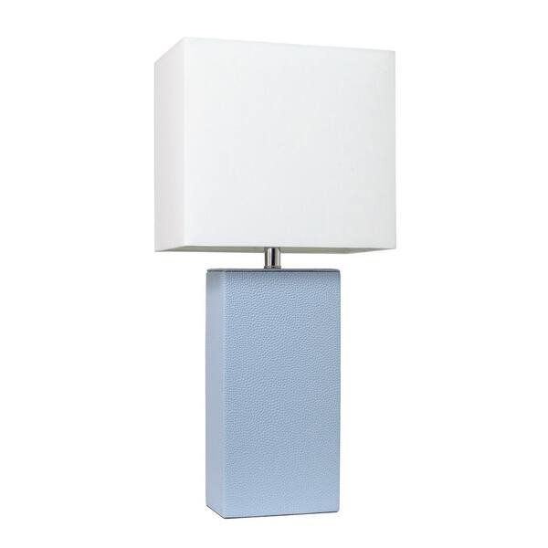 Lalia Home 21 in. Periwinkle Lexington Leather Base Table Lamp with White Fabric Shade