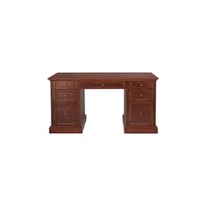 Home Decorators Collection 61 in. Rectangular Walnut Brown 7 Drawer Executive Desk with Solid Wood Material