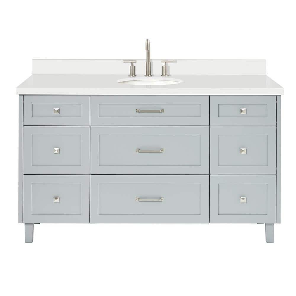 Gray Solid Wood Single Sink Bathroom Vanity with Quartz Top