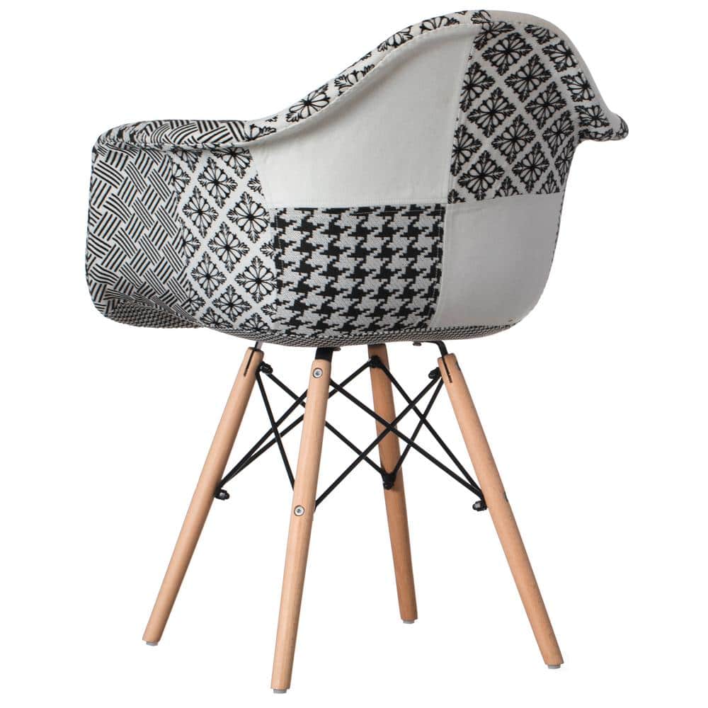Mid-Century Modern Black and White Fabric Armchair with Beech Legs