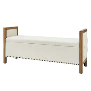 Marilyn Ivory Farmhouse Flip Top Bedroom Storage Bench with Nailhead Trims