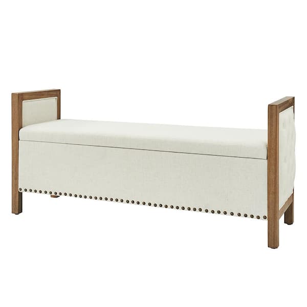 Jayden Creation Marilyn Ivory Farmhouse Flip Top Bedroom Storage Bench