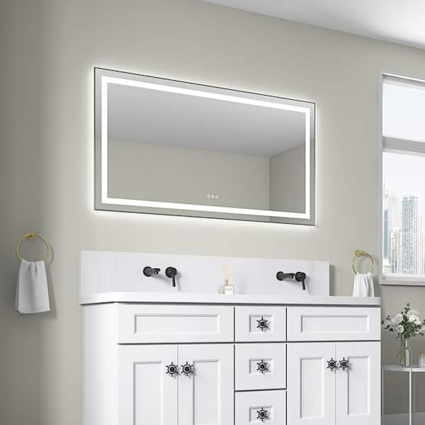 55 in. W x 30 in. H Rectangular Framed Anti-Fog Dimmable Front and Backlit LED Wall Bathroom Vanity Mirror in Gun Ash