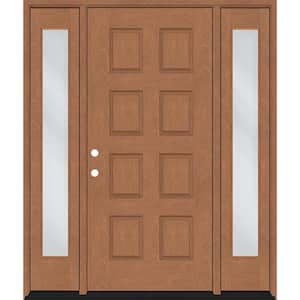 Regency 74 in. x 96 in. 8-Panel RHIS AutumnWheat Stain Mahogany Fiberglass Prehung Front Door with Dbl 14 in. Sidelites