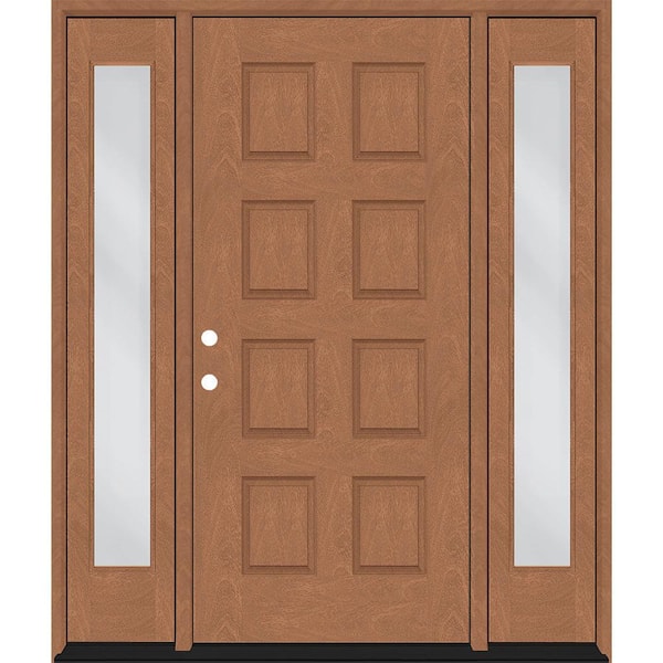 Steves & Sons Regency 74 in. x 80 in. 8-Panel RHIS Autumn Wheat Stain Mahogany Fiberglass Prehung Front Door w/Dbl 14 in. Sidelites