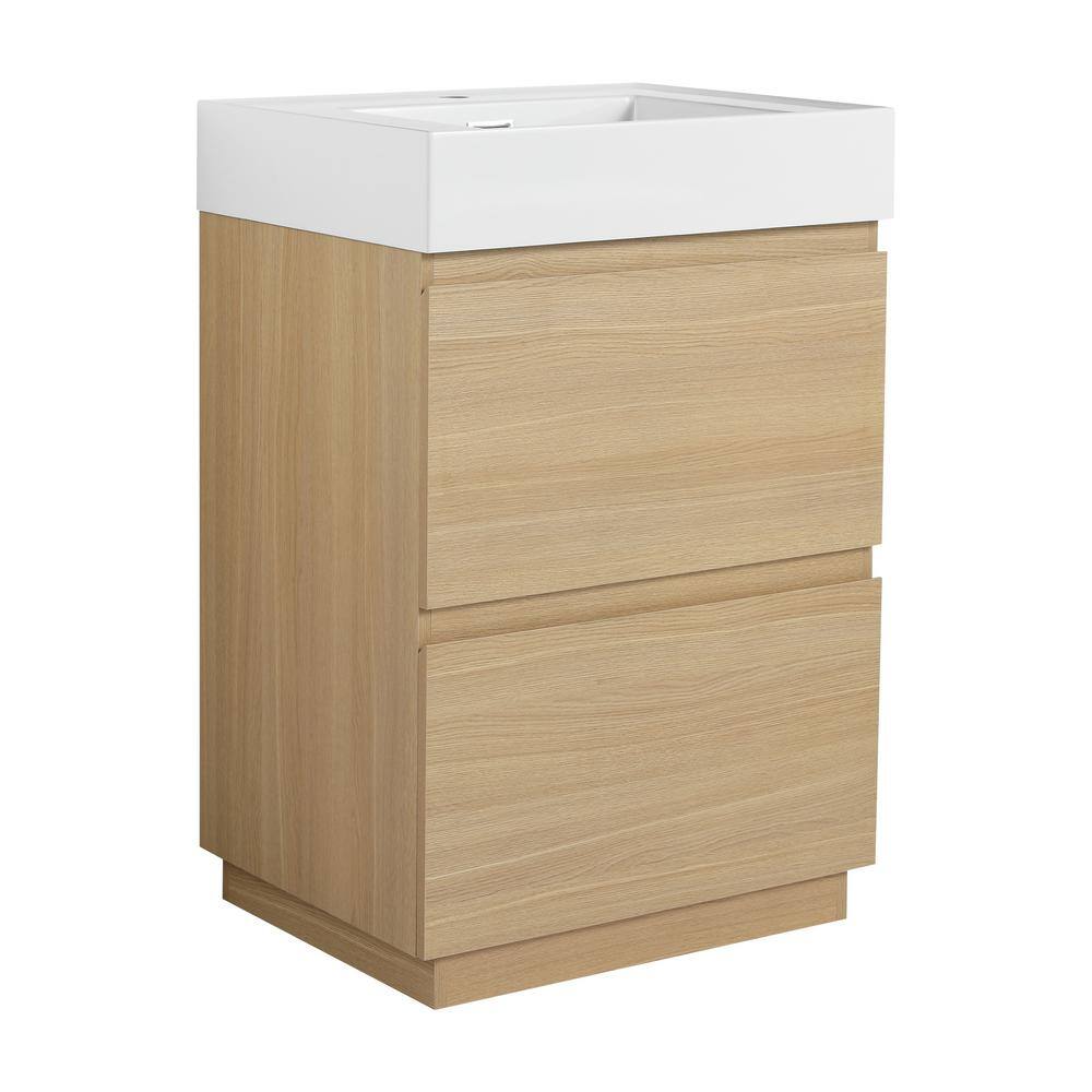 23.62 in. W Modern Freestanding Bath Vanity in Brown with Undermount White 