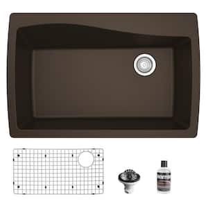 Brown Quartz Composite 34 in. Single Bowl Drop-In Kitchen Sink with Accessories