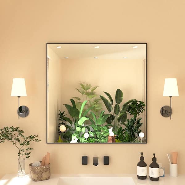 30 in. W x 30 in. H Rectangular Framed Wall Bathroom Vanity Mirror in Matte Black