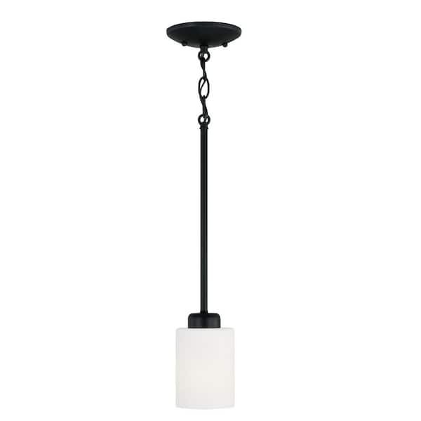 Dixon 5 in. W x 6.5 in. H 1-Light Soft White Glass Pendant in Matte Black