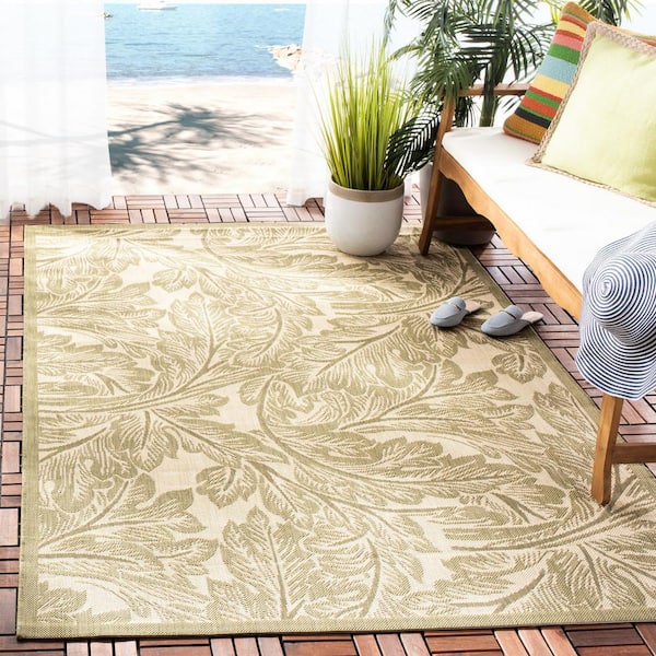 Courtyard Natural/Olive Doormat 3 ft. x 5 ft. Border Indoor/Outdoor Patio Area Rug