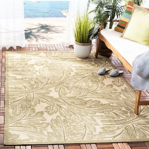 Courtyard Natural/Olive 5 ft. x 8 ft. Border Indoor/Outdoor Patio  Area Rug