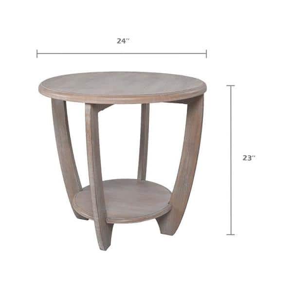 Vintage Grey French Country Round End Table with Storage Shelf