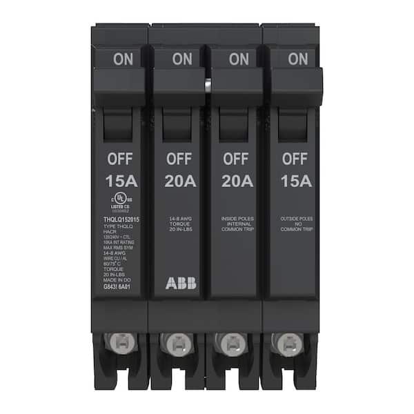 ABB 2-15 Amp Single-Pole 1-20 Amp Double-Pole Quad 120/240-Volts Circuit Breaker (THQLQ152015A)