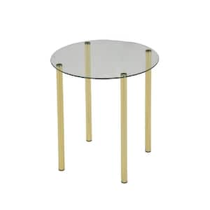 SignatureHome 18 in. W Gold Finish Material Metal Top Glass Milnai Side Table Round- (Dimensions:18" W x 18"L x 18"H)