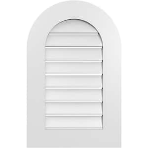18 in. x 28 in. Round Top White PVC Paintable Gable Louver Vent Functional