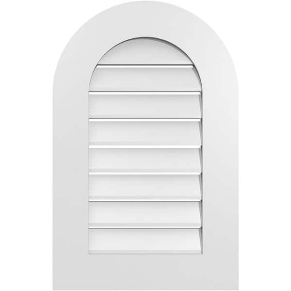 Ekena Millwork 18 in. x 28 in. Round Top White PVC Paintable Gable Louver Vent Functional