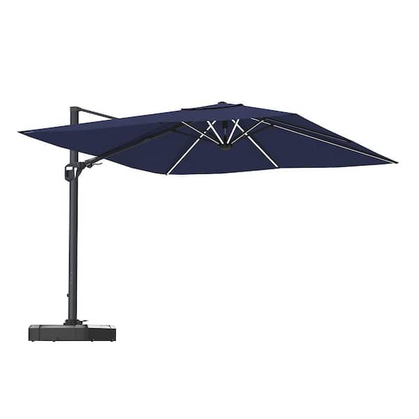 Boyel Living 11 ft. Square Cantilever Patio Umbrella with LED Light in Navy Blue(with Base)