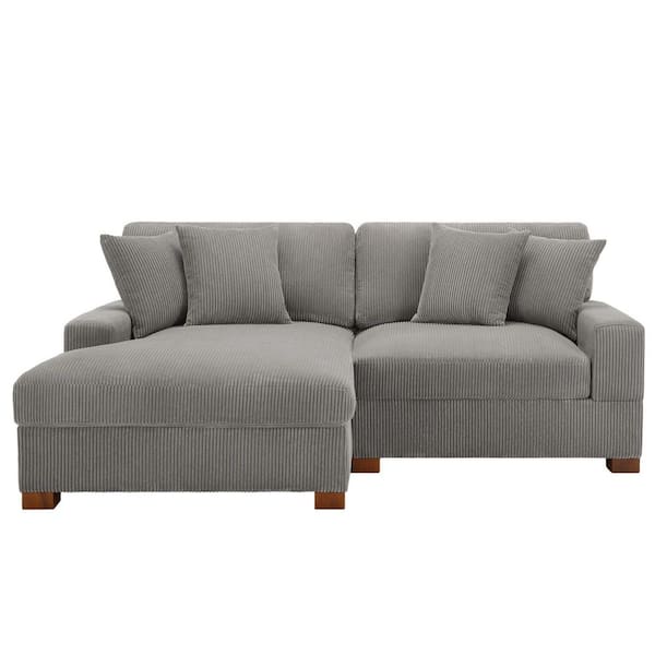 83.4 in. W Modern Square Arm 2-Piece Corduroy Fabric L-Shaped Sectional Sofa in. Light Gray with Wood Legs
