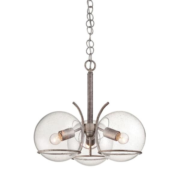 Varaluz Watson 3-Light Silver Age Chandelier with Recycled Clear Seedy Glass