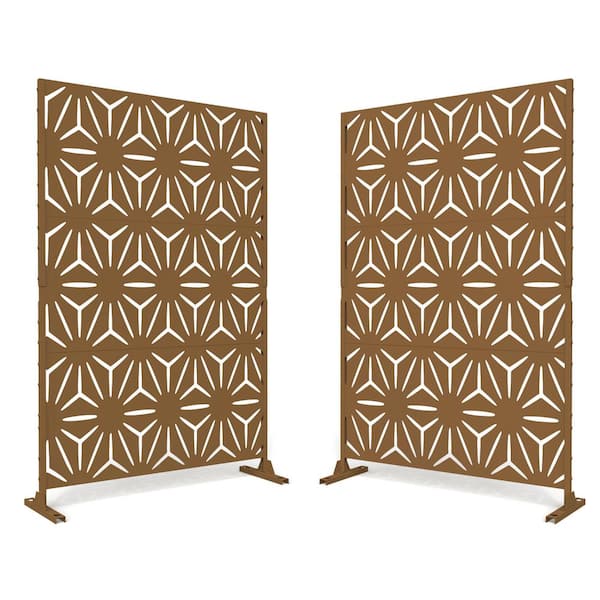 Uixe UIXE 47.2 in W. Galvanized Steel Garden Fence Outdoor Privacy Screen Garden Screen Panels in Brown (2-Pack)