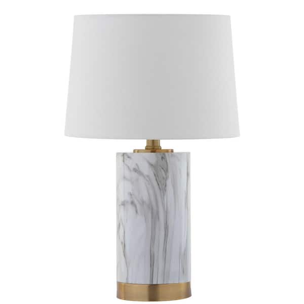 SAFAVIEH Clarabel 18.25 in. White/Black Marble Table Lamp with White Shade